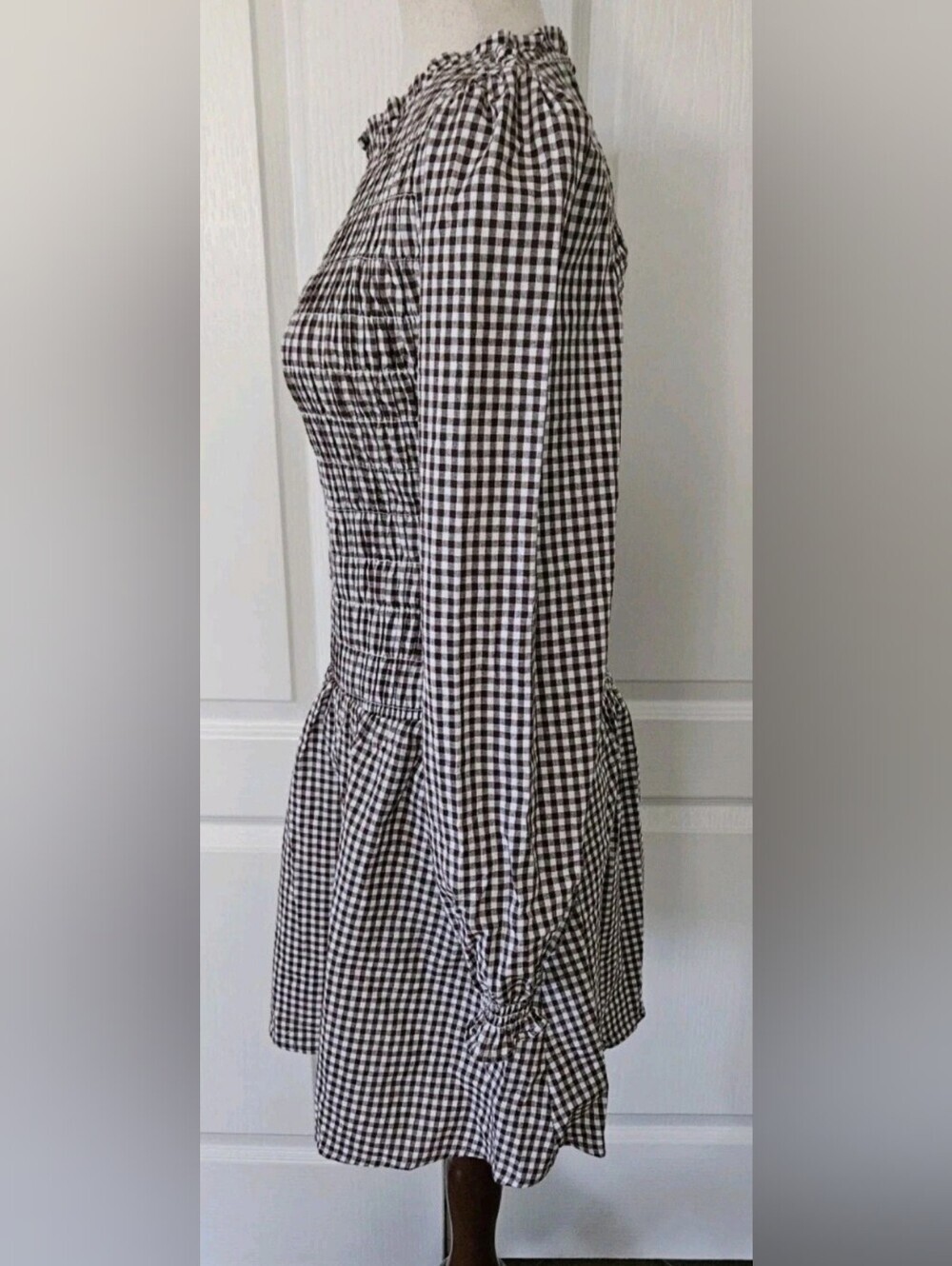 CUPSHE Brown Gingham Smocked Puff Sleeve Mini Dress NWT M - Picture 6 of 9